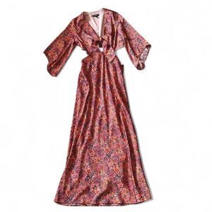 Express pink floral maxi dress with tie front detail. Size: XS